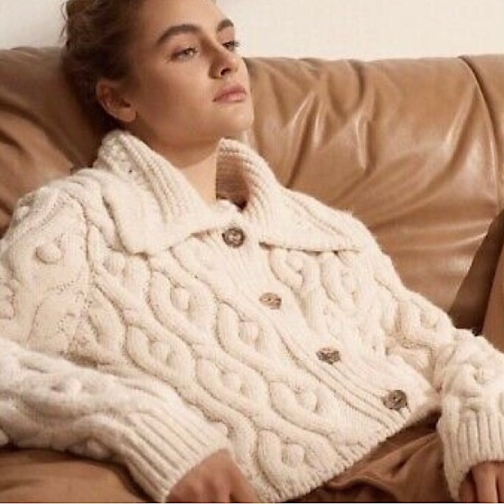 Cozy Cable Knit Button-Front Cream Sweater